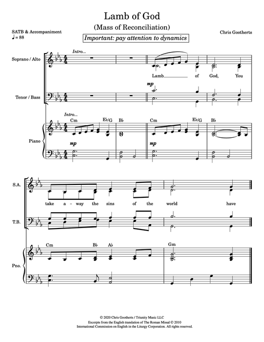 Lamb of God (SATB & Piano)