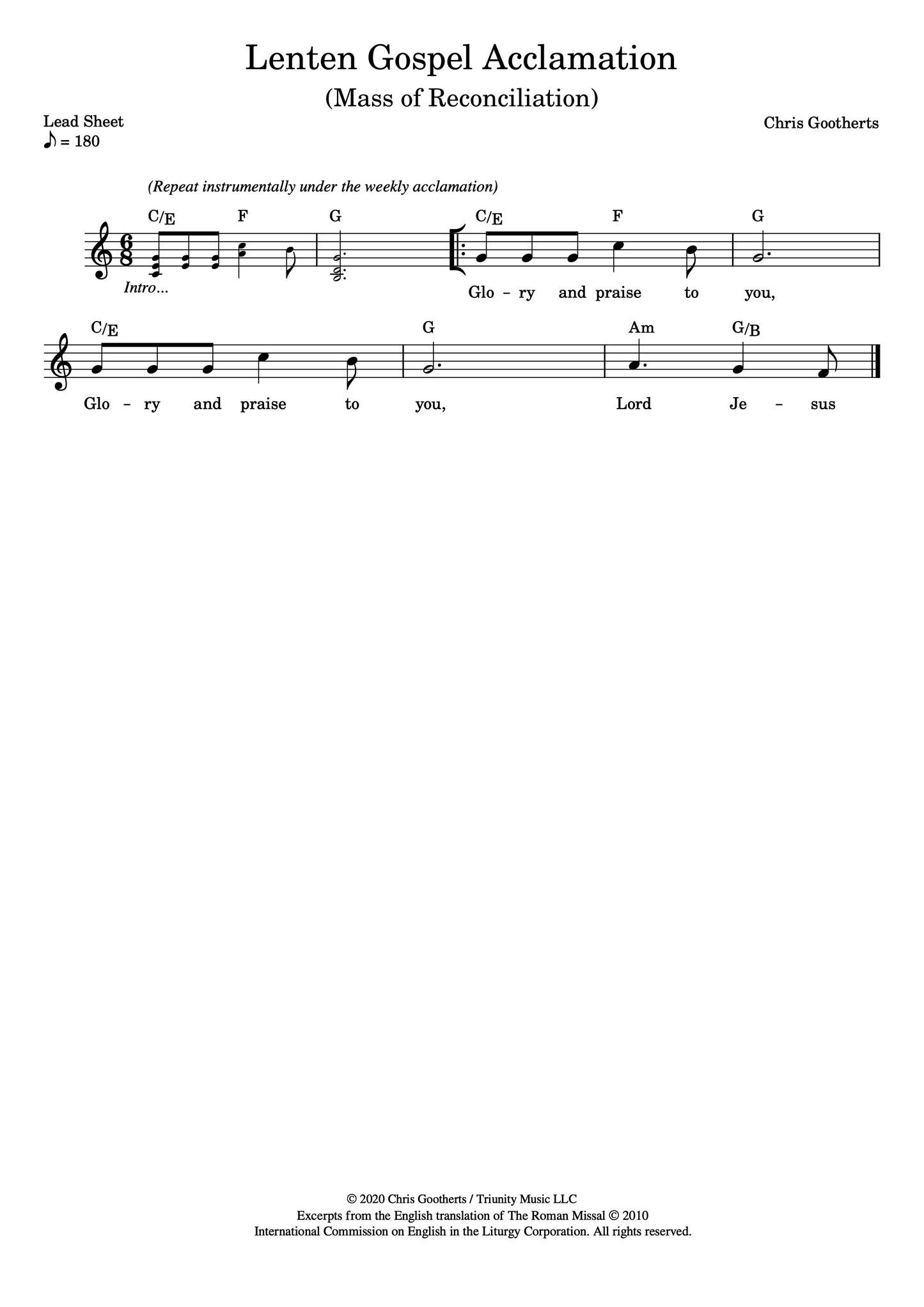 Lenten Gospel Acclamation (Lead Sheet)