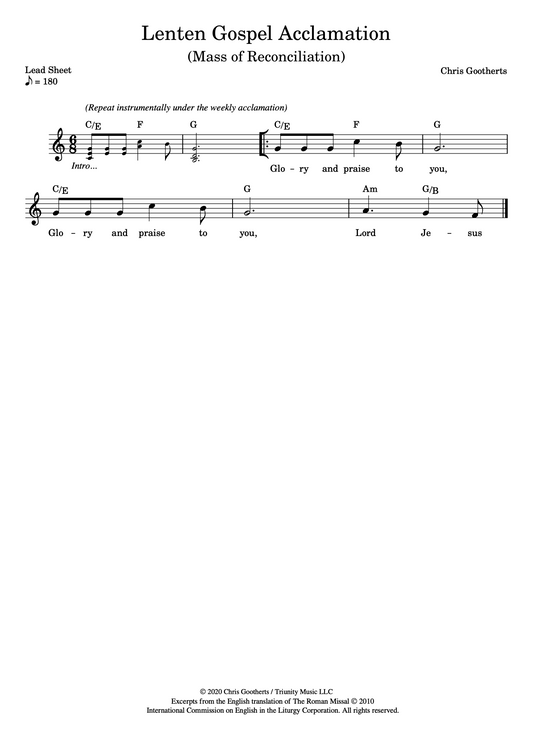 Lenten Gospel Acclamation (Lead Sheet)