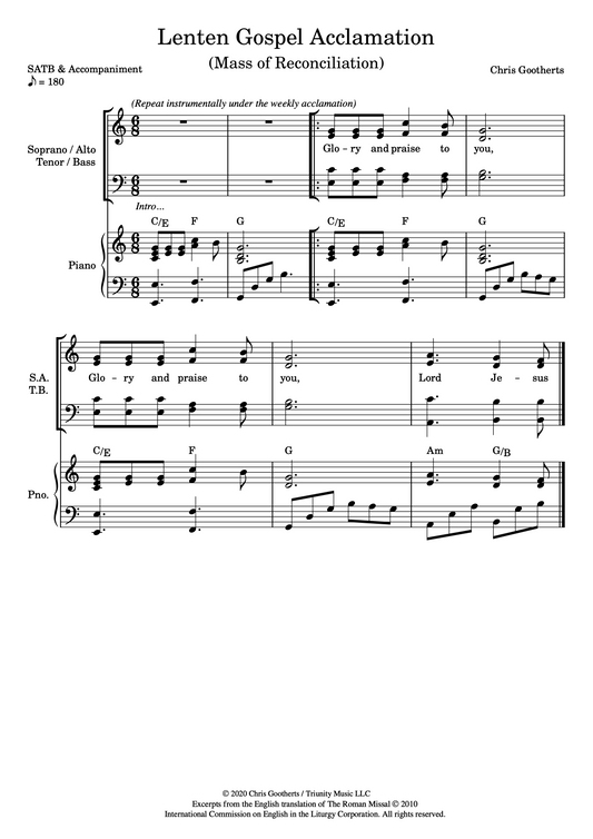 Lenten Gospel Acclamation - Gradual (SATB & Piano)