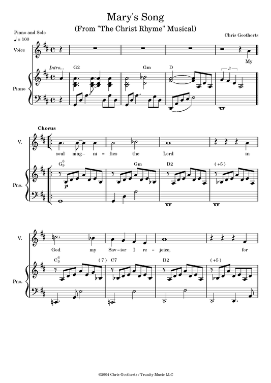 Mary's Song Sheet Music (Solo Voice & Piano)